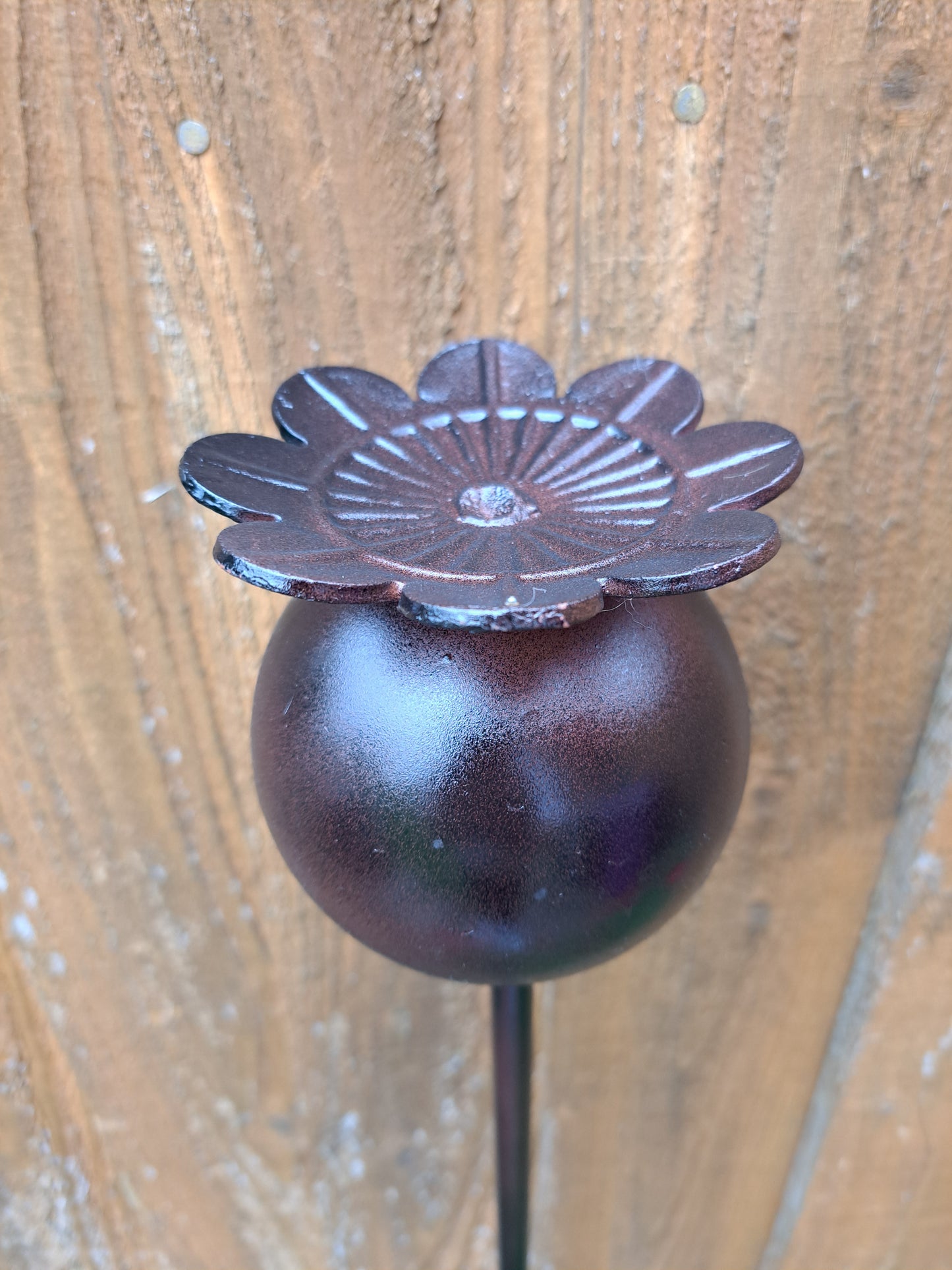 Giant painted poppy head plant stake. Garden Decoration