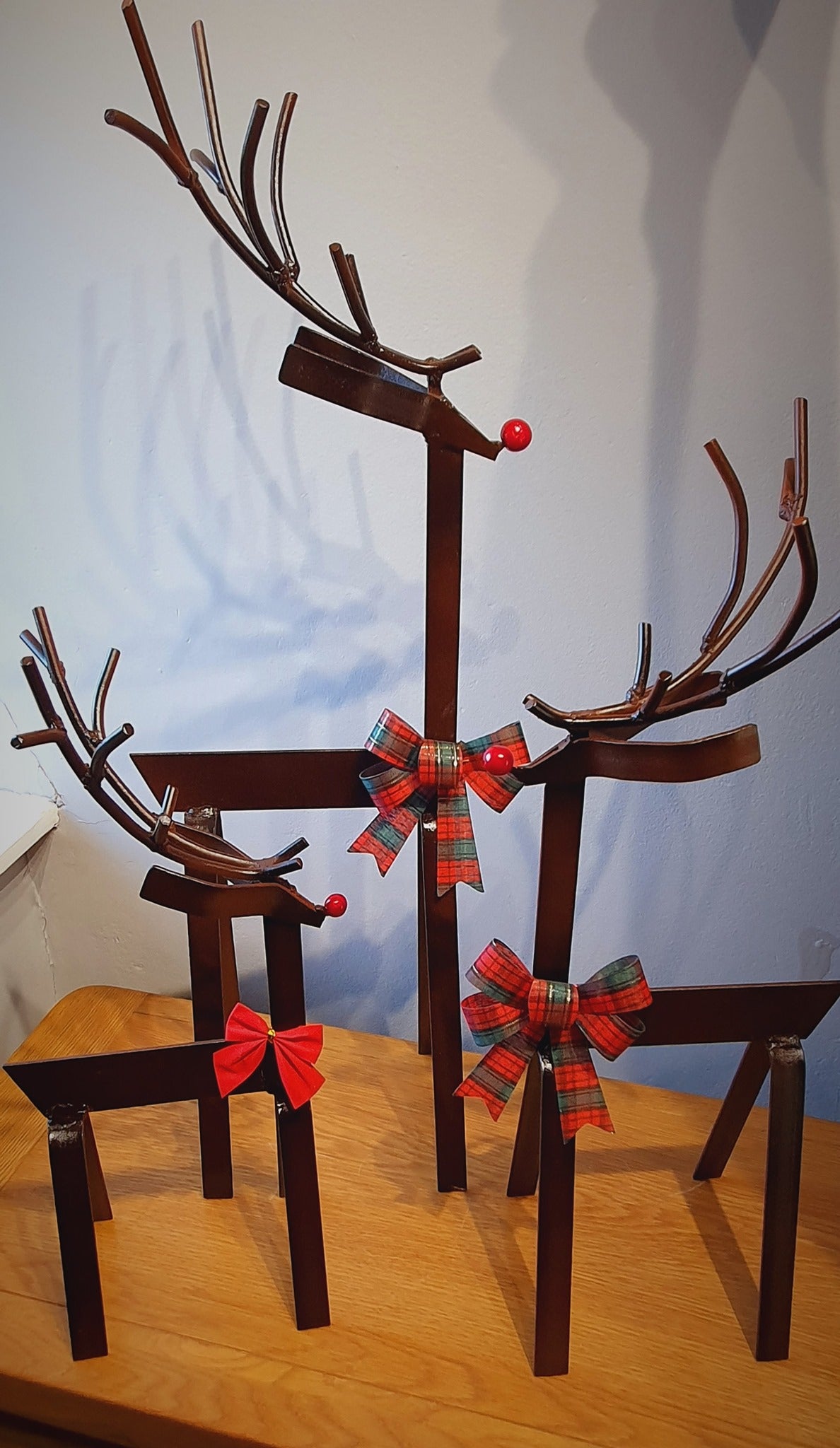 Trio of Handmade Metal Reindeer. Christmas Decoration.