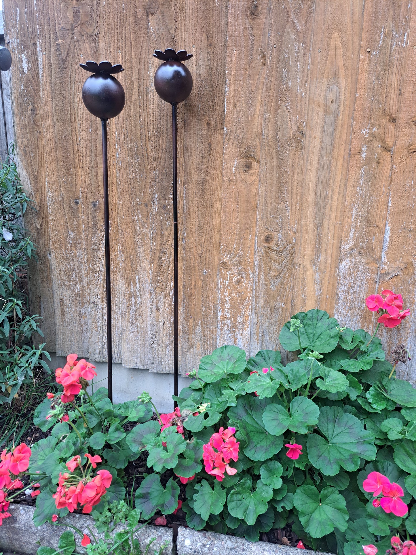 Giant painted poppy head plant stake. Garden Decoration