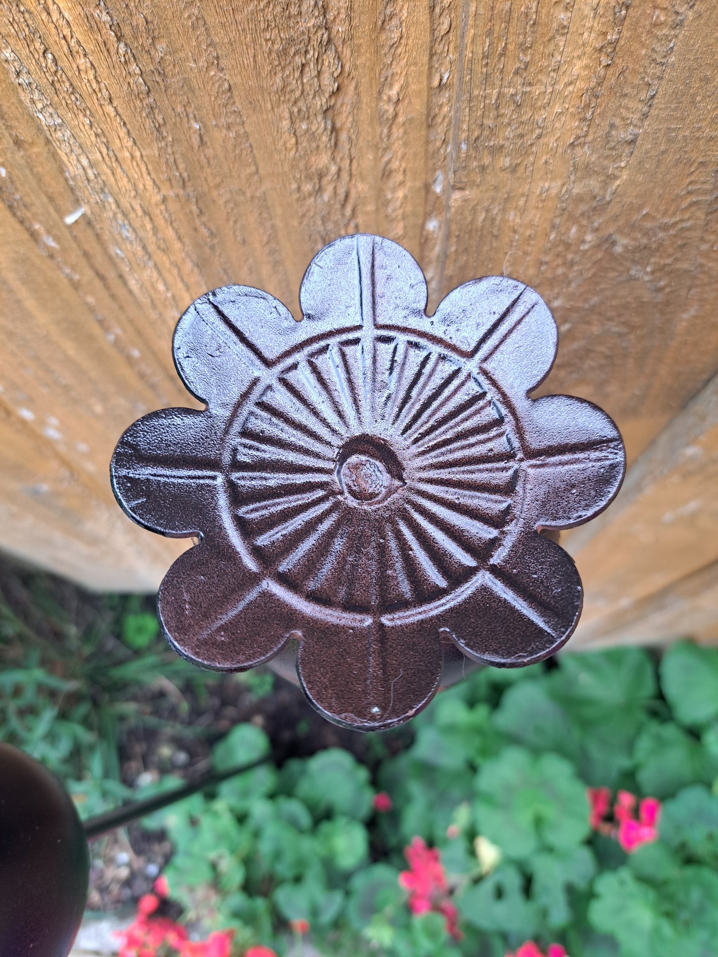 Giant painted poppy head plant stake. Garden Decoration